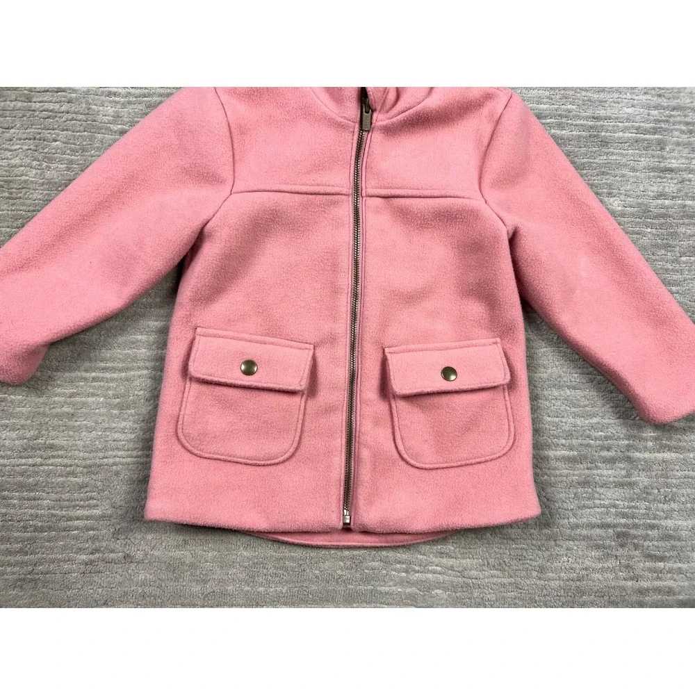 Old Navy Hooded Coat Girls‎ 5T Pink Sherpa Lined Wool Blend Zip Front Jacket